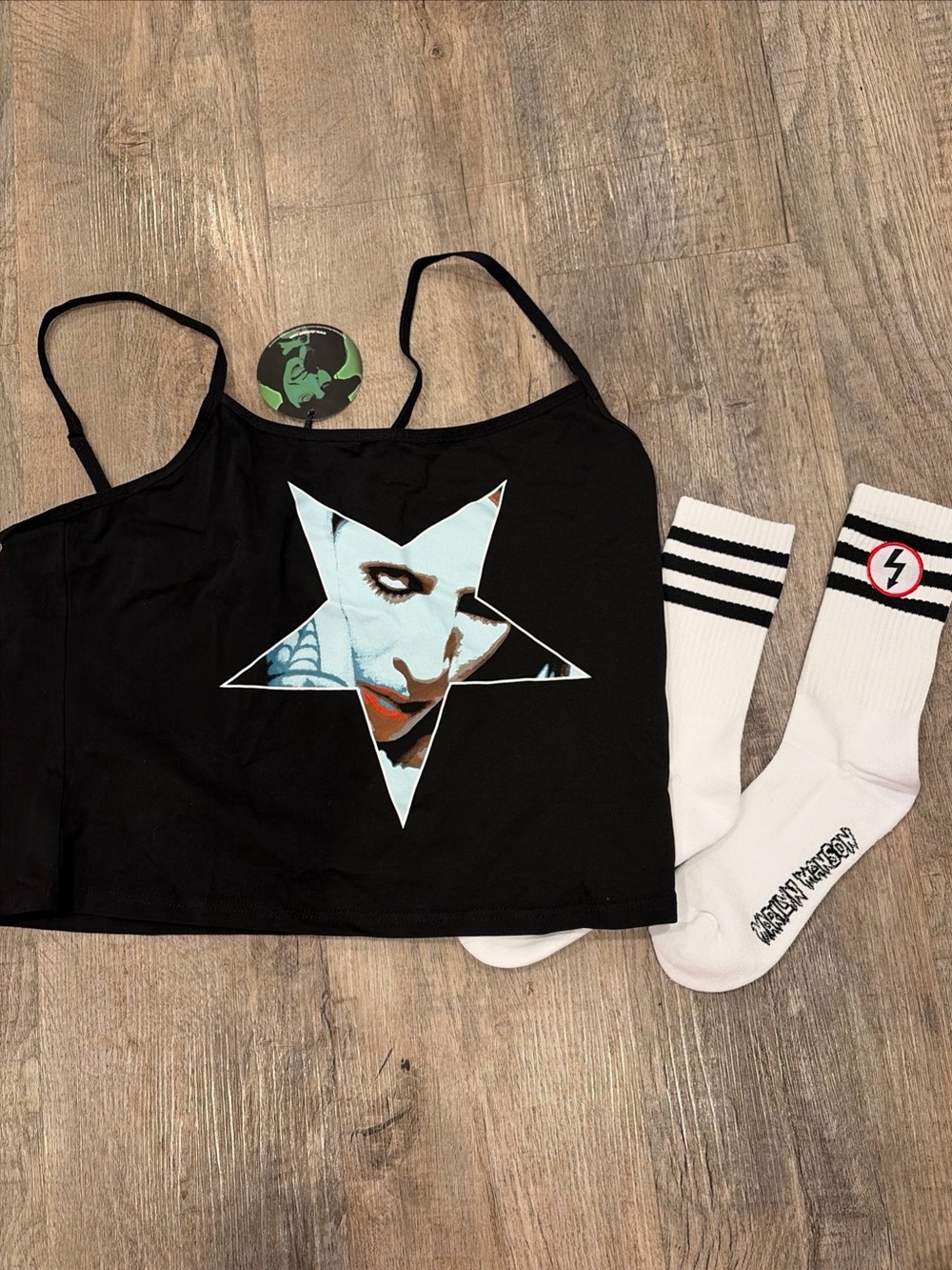 New Marilyn Manson X dolls Kill tank crop top Sz 1X Plus Socks